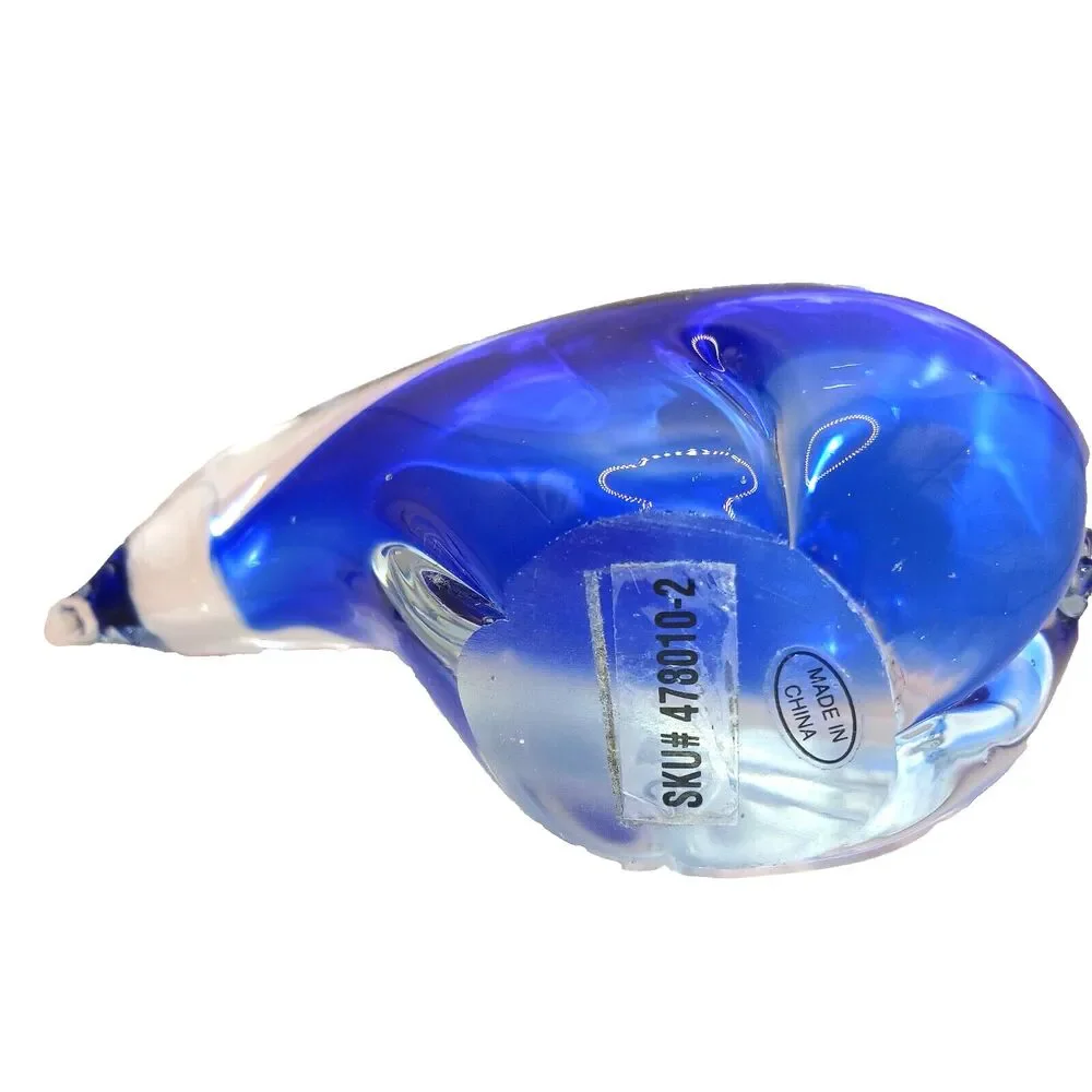 Art Glass Polar Bear Paperweight Figurine Clear & Blue Hand Blown 2.75 tall